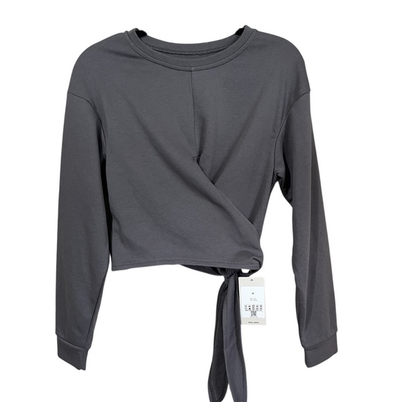 Halara Crossover Tie Back Cropped Casual Sweatshirt In Gunmetal Grey Size Medium - Picture 3 of 9